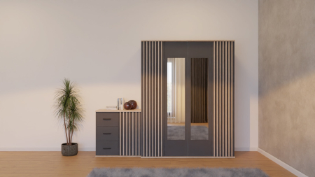 Dormitor Dallas Cu Pat Regal Tapitat Gri [3]