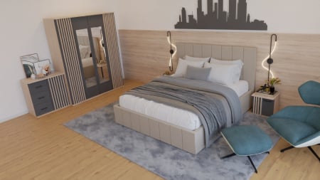 Saltele - Dormitor Dallas Cu Pat Tapitat Noblese Bej