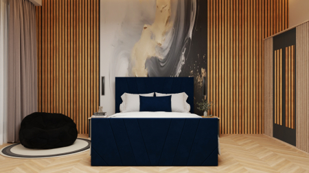 Seturi Dormitor - Dormitor Dallas Cu Pat Tony Tapitat Albastru