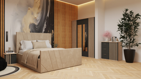 Dormitor Dallas Cu Pat Tony Tapitat Bej [2]