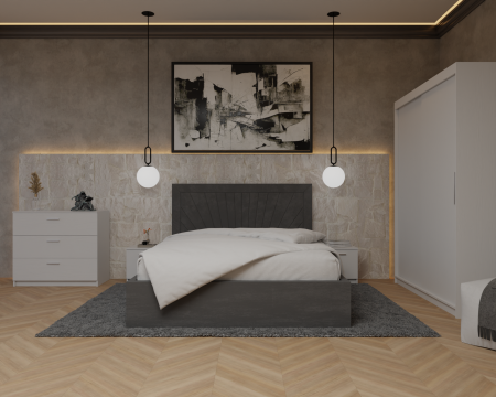 Dormitor Lotus Pat Tapitat Dressing 150x200 Alb 2 usi Mobilier Dormitor - Dormitor Lotus Pat Tapitat Dressing 150x200 Alb 2 usi