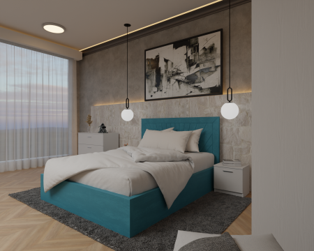 Dormitor Lotus Pat Tapitat Dressing 150x200 Alb 2 usi cu Oglinda [2]