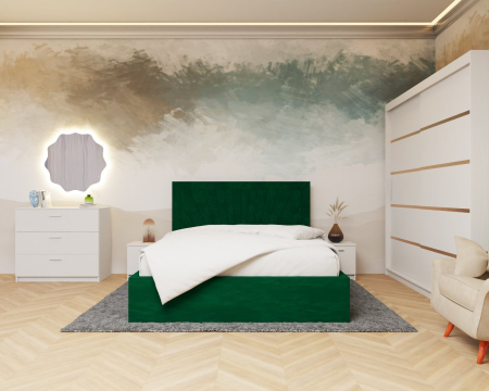 Dormitor Lotus Pat Tapitat Dressing 200x200 Alb 2 usi Mobilier Dormitor - Dormitor Lotus Pat Tapitat Dressing 200x200 Alb 2 usi