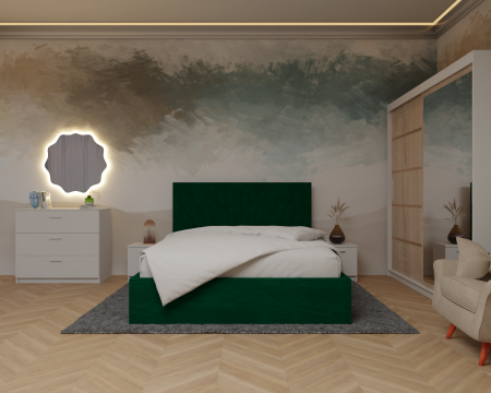 Dormitor: Lotus Pat Tapitat Dressing 200x200 Alb&Sonoma 2 Usi cu Oglinda Mobilier Dormitor - Dormitor: Lotus Pat Tapitat Dressing 200x200 Alb&Sonoma 2 Usi cu Oglinda