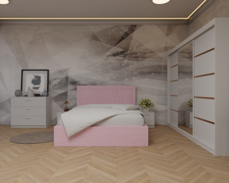 Seturi Dormitor - Dormitor: Lotus Pat Tapitat Dressing 250x200 Alb 3 usi Cu Oglinda