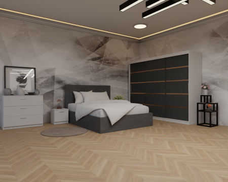 Dormitor: Lotus Pat Tapitat Dressing 250x200 Alb&Antracit 3 Usi [1]