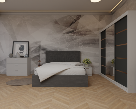 Dormitor: Lotus Pat Tapitat Dressing 250x200 Alb&Antracit 3 Usi cu Oglinda Mobilier Dormitor - Dormitor: Lotus Pat Tapitat Dressing 250x200 Alb&Antracit 3 Usi cu Oglinda