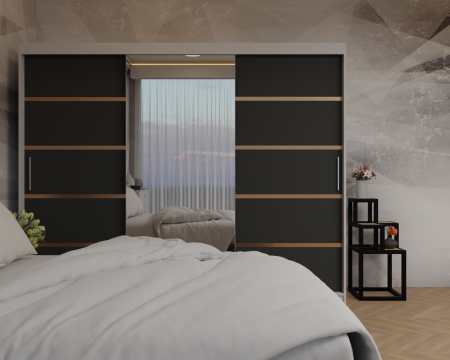 Dormitor: Lotus Pat Tapitat Dressing 250x200 Alb&Antracit 3 Usi cu Oglinda [3]