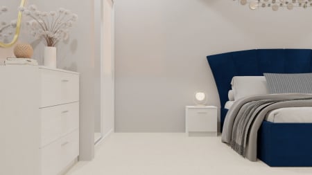 Dormitor Lucas Tapitat Albastru 2 Usi Alb cu Oglinda [5]