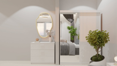 Dormitor Lucas Tapitat Gri 2 Usi Alb cu Oglinda [6]