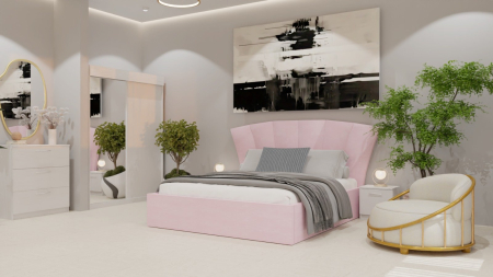 Dormitor Lucas Tapitat Roz 2 Usi Alb cu Oglinda [1]