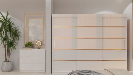 Dormitor Lucas Tapitat Stofa Turcoaz cu dulap 250*200 usi glisante Alb, noptiere si comoda [3]