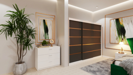 Dormitor Lucas Tapitat Stofa Verde cu dulap 250*200 usi glisante Alb&Antracit, noptiere si comoda [2]