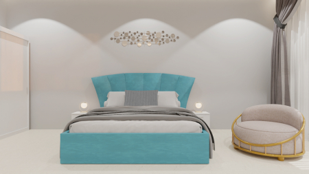 Seturi Dormitor - Dormitor Lucas Tapitat Turcoaz 2 Usi Alb cu Oglinda