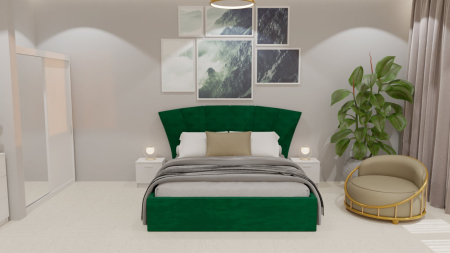 Dormitor Lucas Tapitat Verde 2 Usi Alb cu Oglinda [4]