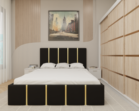 Mobila Dormitor - Dormitor MILANO Tapitat, 250X200 Alb&Sonoma fara oglinda, Somiera Rabatabila