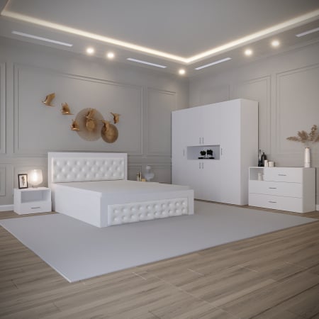 Seturi Dormitor - Dormitor Montana Tapitat Alb 4 Usi