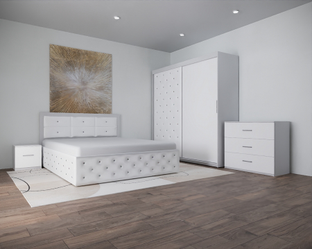 Dormitor Nemira New  Alb Tapitat 2 Usi