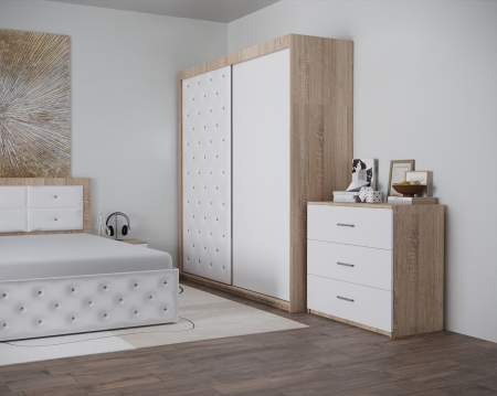 Dormitor Nemira New Sonoma&Alb Tapitat 2 Usi [1]