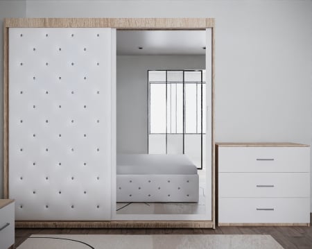 Dormitor Nemira New Sonoma&Alb Tapitat 2 Usi cu Oglinda [4]