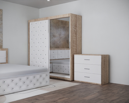 Dormitor Nemira New Sonoma&Alb Tapitat 2 Usi cu Oglinda [1]
