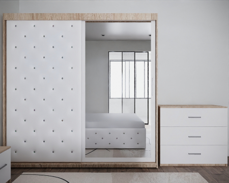 Dormitor Nemira New Sonoma&Alb Tapitat 2 Usi cu Oglinda [4]