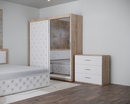 Dormitor Nemira New Sonoma&Alb Tapitat 2 Usi cu Oglinda [1]
