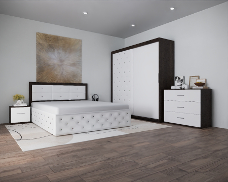 Seturi Dormitor - Dormitor Nemira New Wenge&Alb Tapitat 2 Usi