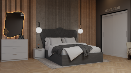 Dormitor Queen Pat Tapitat Dressing 2 Usi Alb [1]