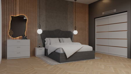 Dormitor Queen Pat Tapitat Dressing 200x200 Alb [1]