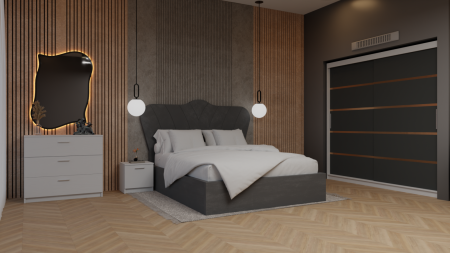 Dormitor Queen Pat Tapitat Dressing 200x200 Alb&Gri Antracit [1]