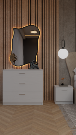 Dormitor Queen Pat Tapitat Dressing 200x200 Alb&Sonoma Cu Oglinda [3]