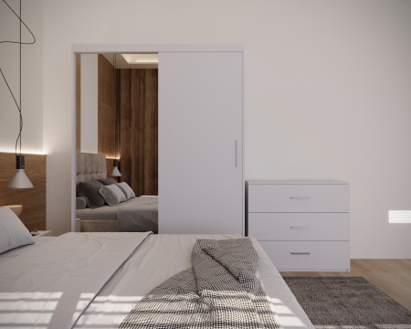 Dormitor Regal Tapitat Bej 2 Usi Alb cu Oglinda [3]