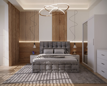 Dormitor Regal Tapitat Gri 2 Usi Alb cu Oglinda [3]