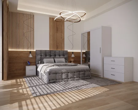 Dormitor Regal Tapitat Gri 2 Usi Alb cu Oglinda [1]