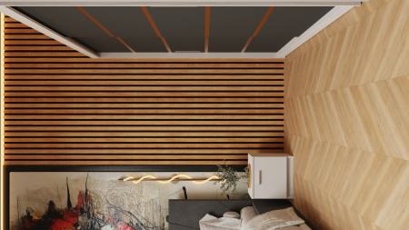 Dormitor Tony Tapitat Stofa Gri cu dulap 200*200 usi glisante Alb&Antracit, noptiere si comoda [3]