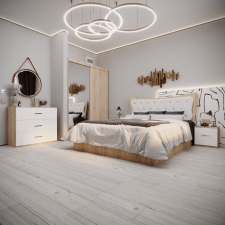 Seturi Dormitor - Dormitor Vista Tapitat  2 Usi cu Oglinda Sonoma&Alb