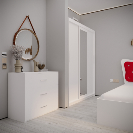 Dormitor Vista Tapitat 3 Usi cu Oglinda Alb&Rosu [2]