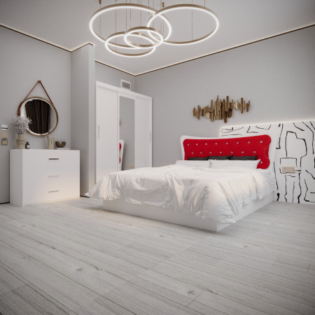 Seturi Dormitor - Dormitor Vista Tapitat 3 Usi cu Oglinda Alb&Rosu