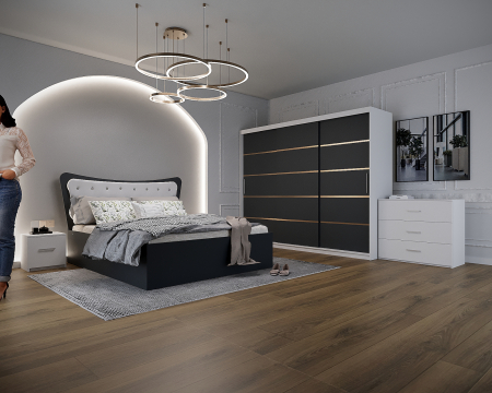 Dormitor Vista Tapitat Alb&Gri Antracit Dressing 3 usi 250x200 Mobila Dormitor - Dormitor Vista Tapitat Alb&Gri Antracit Dressing 3 usi 250x200