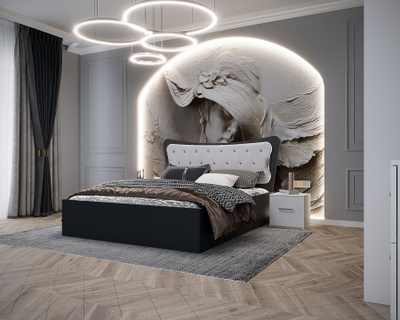 Dormitor Vista Tapitat Alb&Gri Antracit Dressing 3 usi cu Oglinda 250x200 [3]