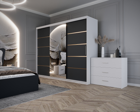 Dormitor Vista Tapitat Alb&Gri Antracit Dressing 3 usi cu Oglinda 250x200 [5]
