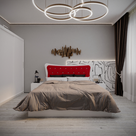 Dormitor Vista Tapitat Alb&Rosu [1]