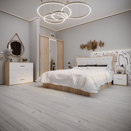 Seturi Dormitor - Dormitor Vista Tapitat Sonoma&Alb 3 usi