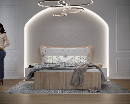 Dormitor Vista Tapitat Sonoma&Alb Dressing 3 usi cu Oglinda 250x200 [1]