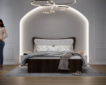 Dormitor Vista Tapitat Wenge&Alb Dressing 3 usi cu Oglinda 250x200 [1]