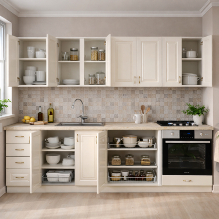 Mobila Bucatarie - Mobila bucatarie Roma New 2.6 MDF, Crem, 260 x 60 x 200 cm