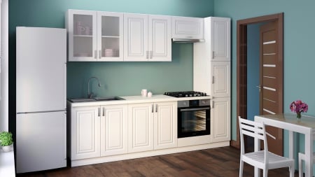 Seturi Mobila Bucatarie - Mobila bucatarie Silvia 2.6 MDF, Alb 260x60x200 cm