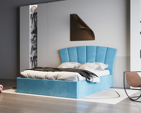 Pat Lucas Tapitat Turcoaz  180x200 Paturi - Pat Lucas Tapitat Turcoaz  180x200