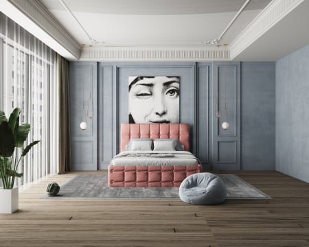 Pat Regal Tapitat Roz 160x200 Paturi - Pat Regal Tapitat Roz 160x200